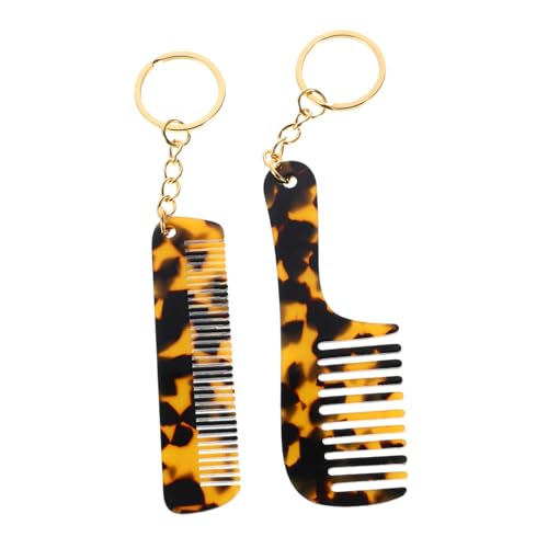 Homoyoyo 2 Stück Leopard Print Acetate Mini Kamm Schlüsselanhänger Tragbarer Pocket Hair Stylist Schlüsselring für Damen Kompakt Robust für Reisen und Alltag von Homoyoyo