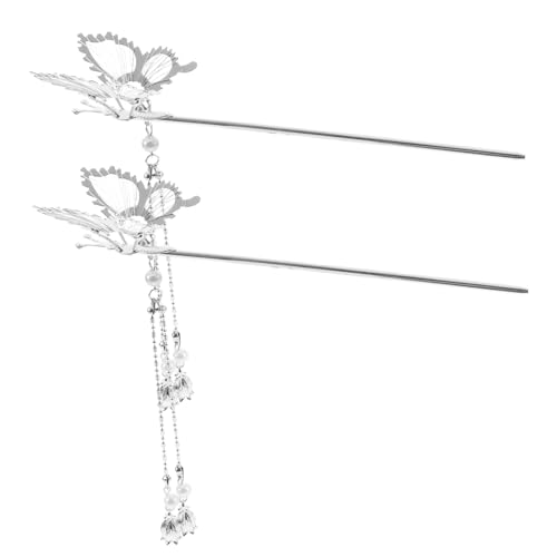 Homoyoyo 2 Stück Metal Butterfly Hair Sticks Vintage Haarschmuck Damen Haarnadeln mit Quaste Stabiles Haarstyling Tool für Dutt und Leicht und Langlebig Silberfarben von Homoyoyo