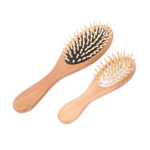 Homoyoyo 2 Stück Natürliche Holz paddelbürste Kissen massagefunktion Ergonomisch Geformt Sanfte Kopfhautmassage und Schmerzfreies Entwirren Geeignet für Zuhause und Zufällige Farbe von Homoyoyo
