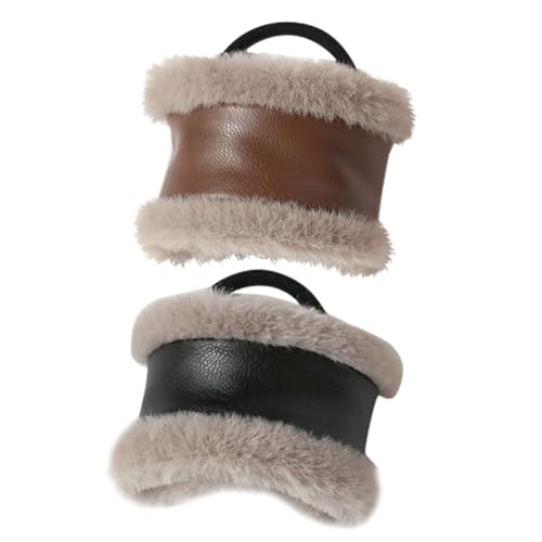 Homoyoyo 2 Stück PU Leder Haargummis Elastische Ponytail Holder Flauschige Vintage Haarbänder für Damen und Teens Langlebig Formbeständig Modische Haarschmuck für Alltag und Winter von Homoyoyo