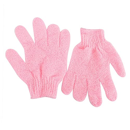 Homoyoyo 2 Stück Peeling Handschuhe Nylon Körperpeeling Handschuhe Exfoliating Bath Gloves für Frauen Rosa Dehnbar Waschbar mit Aufhängeschlaufe Sanfte Hautreinigung von Homoyoyo