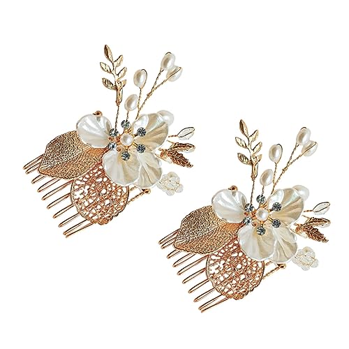 Homoyoyo 2 Stück Perlen Haarkamm Clip mit Strass und Floralem Design Verstellbar Goldfarbener Brautschmuck für Hochzeit Teiliges Eleganter Haarschmuck für Damen und Brautjungfern von Homoyoyo
