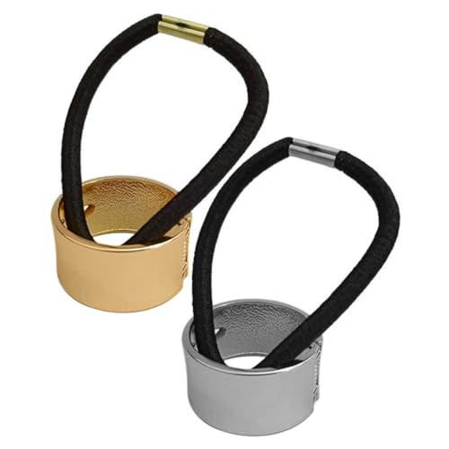 Homoyoyo 2 Stück Punk Metall Haarmanschetten Elastische Ponytail Holder Gold Silber Reflektierend Glänzende Haarbänder für Damen und Mädchen Modisches Haarschmuck Accessoire für Alltag und von Homoyoyo