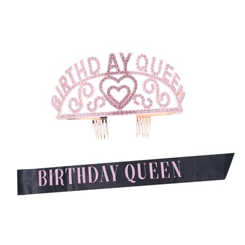 Homoyoyo 2 Stück Rhinestone Geburtstag Tiara und Satin Schärpe Set Verstellbare Krone mit Kamm Komfortabel und Stabil Teiliges Partyaccessoire für Mädchen Geburtstagsfeier Fotorequisite von Homoyoyo
