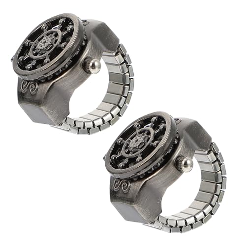 Homoyoyo 2 Stück Ruderringuhr Retro Armbanduhr Vintage Watch ringsling dartring fingeruhren verstellbare Fingeruhr modischer Uhrenring Ring entworfene Uhr dekorative Uhr Zinklegierung von Homoyoyo
