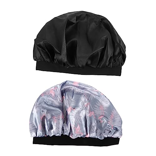 Homoyoyo 2 Stück Satin Schlafhaube Elastisch Breiter Rand Bouffant Schlafmütze Haarschutz für Damen Nacht Haarnetz Atmungsaktiv Schonend für Jahreszeiten von Homoyoyo