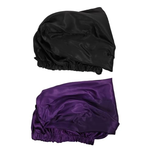 Homoyoyo 2 Stück Satin Schlafhauben mit Elastischem Lang und Weich Doppellagig für Haarschutz bei Nacht für Langes oder Lockiges Haar Vielseitig für Bad und Haushalt Damen Haarkappe von Homoyoyo