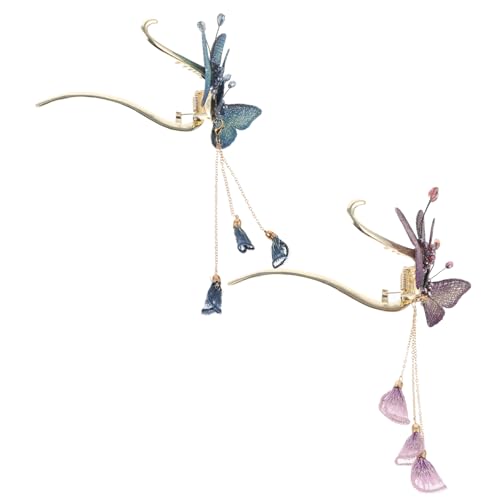 Homoyoyo 2 Stück Schmetterlings Haarklammer mit Metall und Quaste Eleganter Haarspangen für Damen für Formelle Anlässe und Freizeitlooks Blau von Homoyoyo