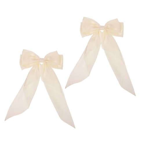 Homoyoyo 2 Stück Seidige Haarschleifen Clips Haarklammern für Damen Große Schmale Schleifen Vielseitig Einsetzbar für Alltag Party Hochzeit Modischer Stoff Haarspangen Schmuck Creme von Homoyoyo