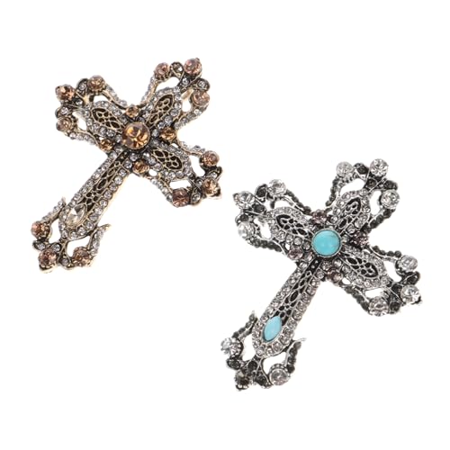 Homoyoyo 2stücke Vintage Kreuz Brosche Pin Für Damen Elegante Anstecknadel Mit Strass Für Anzüge Und Kostüme Modisches Accessoire Für Jeden Anlass von Homoyoyo