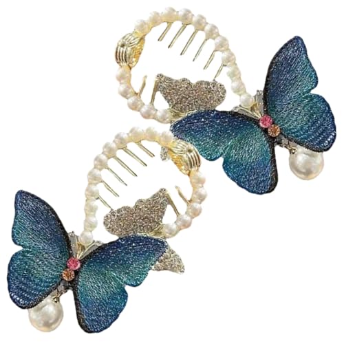 Homoyoyo 2 Stück Strass Schmetterling Haarklammern mit Perlen Eleganter Haarschmuck Damen Fester Sitz für Dutt und Pferdeschwanz Modische Haarclips für Freizeit und Alltag von Homoyoyo