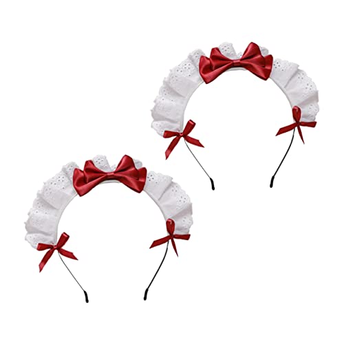 Homoyoyo 2 Stück Teiliges Damen Haarreifen mit Roter Spitzen Schleife Leichtes Cosplay Haarschmuck für Dienstmädchen Kostüm Passend Bequemes Stirnband für Party Hochzeit Karneval und von Homoyoyo