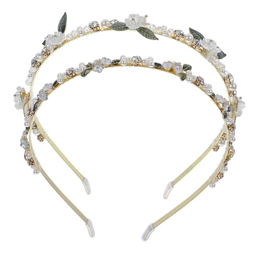 Homoyoyo 2 Stück Teiliges Haarband mit Perlen und Kristallblumen Zartes Stirnband für Damen Braut Haarschmuck Komfortabel und Langlebig für Hochzeiten und Festliche Anlässe von Homoyoyo