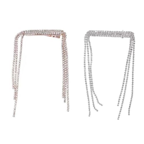 Homoyoyo 2 Stück Teiliges Haarschmuck Funkelnden Strass haarspangen und Ketten Stilvolle Braut haarclips für Mädchen Geeignet für Hochzeiten Boho Strandfeiern Gold Silberfarbene Akzente von Homoyoyo
