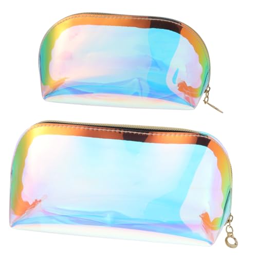 Homoyoyo 2 Stück Teiliges Holographisches Kosmetiktaschen Durchsichtige TPU Make Up Organizer Leichte Multifunktionale Kulturbeutel für Damen und Reise Regenbogenfarben Praktische von Homoyoyo