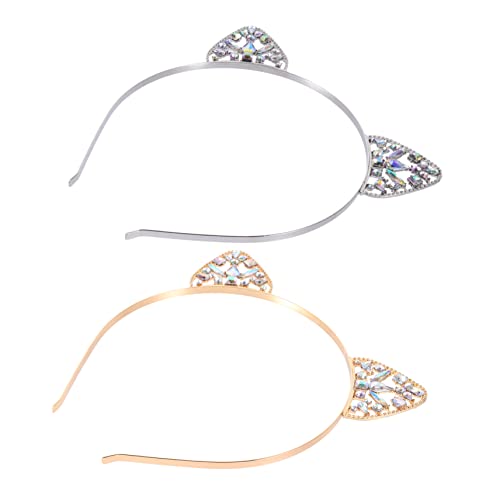 Homoyoyo 2 Stück Teiliges Katzenohren Haarreif mit Funkelnden Strasssteinen Leichtes Cosplay Party Haarschmuck Modisches Stirnband Gold und Weiß für Mädchen und Damen von Homoyoyo