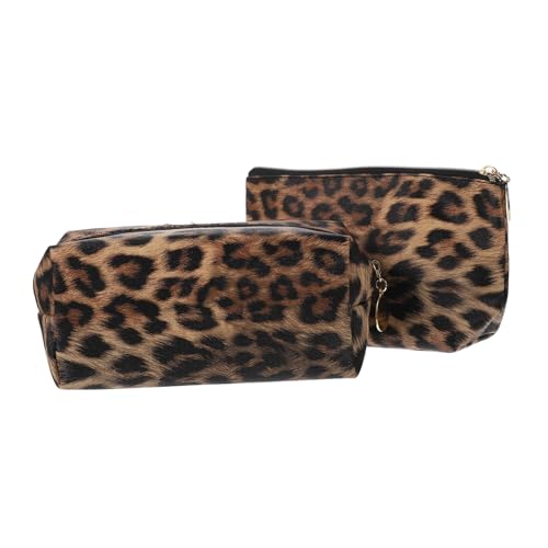 Homoyoyo 2 Stück Teiliges Leopard Druck Kosmetiktaschen Tragbare Toiletten Organizer für Damen Multifunktionale Aufbewahrungstaschen aus PU Große Kapazität für Reisen und Alltag von Homoyoyo