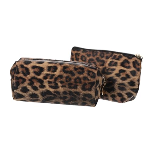 Homoyoyo 2 Stück Teiliges Leopardenmuster Kosmetiktäschchen Tragbare Makeup Taschen mit Großer Kapazität Multifunktionale Reise Toilettenbeutel für Damen Stilvoller Organizer für Kosmetik von Homoyoyo