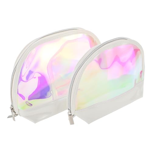 Homoyoyo 2 Stück Teiliges PU Wasserfest mit Reißverschluss Halbrund Silberfarben Multifunktional für Damen Make up und Persönliche Pflege Unterwegs von Homoyoyo