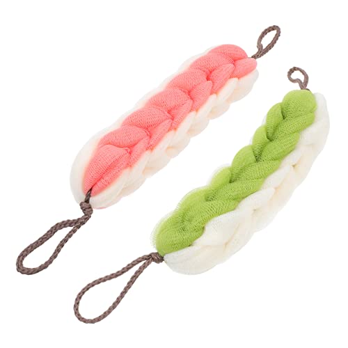 Homoyoyo 2 Stück Teiliges Peeling Duschtuch Langes Dehnbares Badetuch mit Reichem Schaum Sanftes Rückenpeeling Umweltfreundliches Hautschonendes Badescrub für Erwachsene Grün und Orange von Homoyoyo