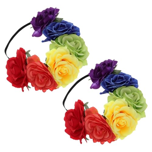 Homoyoyo 2 Stück Teiliges Regenbogen rosen haarband mit Elastischem Design Farbenfroher Blumenschmuck für Halloween kostüm Karneval und Festliche Anlässe Geeignet für Erwachsene von Homoyoyo