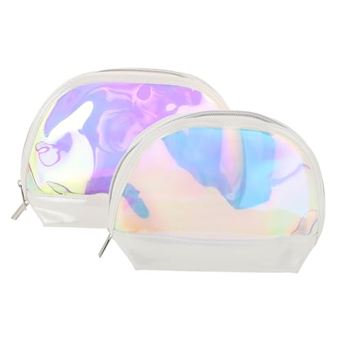 Homoyoyo 2 Stück Teiliges Tragbare Kosmetiktaschen Shell Design Wasserdichtes TPU Material Kompakt für Reise und Alltag Silber Groß Klein Multifunktionale Waschbeutel Kosmetik Organizer von Homoyoyo