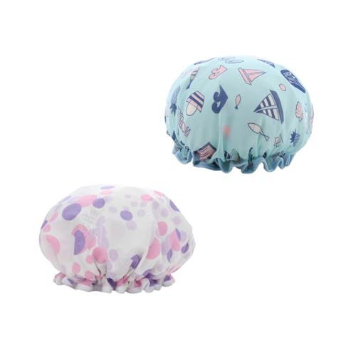 Homoyoyo 2 Stück Teiliges Wasserdichtes EVA Duschhauben für Damen Doppellagige Badekappen mit Buntem Druck Schützende Shower Caps für Haare Beim Duschen Langlebig und Angenehm zu Tragen von Homoyoyo
