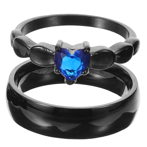 Homoyoyo 2 Stück Titanstahl Partner Ringe Schwarz mit Blau Zirkonia Verlobungs und Versprechensringe für Langlebige Schmuckringe für Damen Herren Alltag Party Geeignet von Homoyoyo