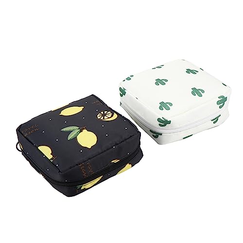 Homoyoyo 2 Stück Tragbare Hygieneartikel Taschen Multifunktionale Kosmetiktaschen für Damen Wasserdichtes Design für und Binden Beige Kaktus Schwarze Zitrone von Homoyoyo