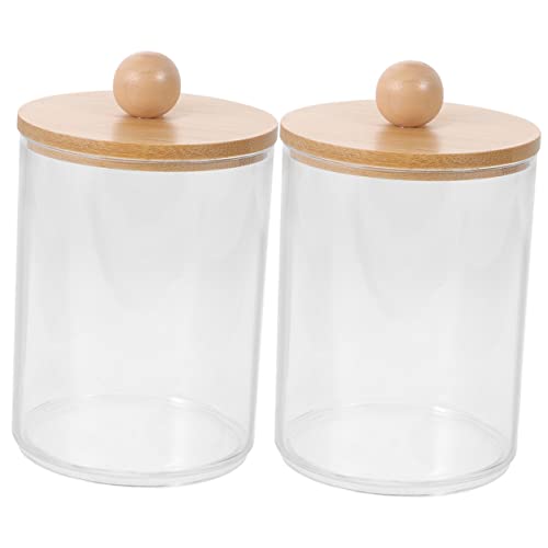 Homoyoyo 2 Stück Transparenter Wattepads Aufbewahrungsbehälter aus Langlebigem mit Bambusdeckel Eleganter Wattepad und Wattestäbchen Organizer für Badezimmer und Schminktisch von Homoyoyo