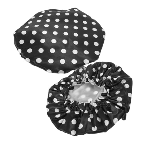 Homoyoyo 2 Stück Verstellbare Duschhaube Große Haarkappe Damen Herren Satin Bonnet für Shampoo Spa Wiederverwendbar Elastisch Schwarz mit Punkten von Homoyoyo