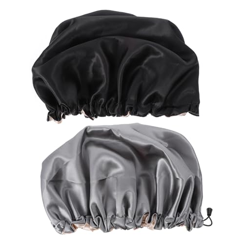 Homoyoyo 2 Stück Verstellbare Satin Schlafhaube für Damen Haarschutz Beim Duschen oder Haarkur Ergonomisches Design für Make Up und Pflege Schwarz Homoyoyo 2 Stück Verstellbare Satin Schlafhaube für Damen Haarschutz Beim Duschen oder Haarkur Ergonomisches Design für Make Up und Pflege Schwarz von Homoyoyo