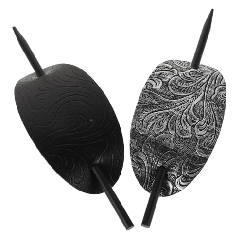Homoyoyo 2 Stück Vintage Haarspangen Teilig Oval Haarklammern mit Stab aus PU Leder Retro Haarschmuck für Lange Haare Pferdeschwanzhalter und Hochsteckfrisuren Frauen und Mädchen von Homoyoyo