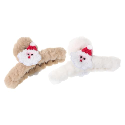 Homoyoyo 2 Stück Weiche Große Plüsch Haarklammern für Frauen Weihnachts Haarspangen mit Starkem Geeignet für Dickes Feines und Langes Haar Teiliges Khaki und Weiß Bequem und Dekorativ von Homoyoyo