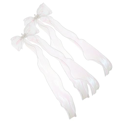 Homoyoyo 2 Stück Weiße Schleifen Haarspangen mit Langem Band Glitzernde Haarklammern für Teenager Mädchen Vielseitige Haarschleifen für Verschiedene Frisuren Langlebig und Komfortabel von Homoyoyo