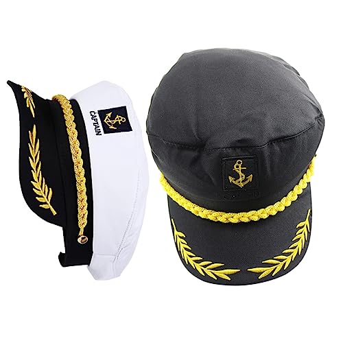 Homoyoyo 2 Stück weißer Seemann Bootsfahrer Schiff Kappe Kapitäne Bootfahren white cap Bootsmütze Kapitänsmützen für Herrenboote Bootskapitän Bootshut Baumwolle Polyester von Homoyoyo