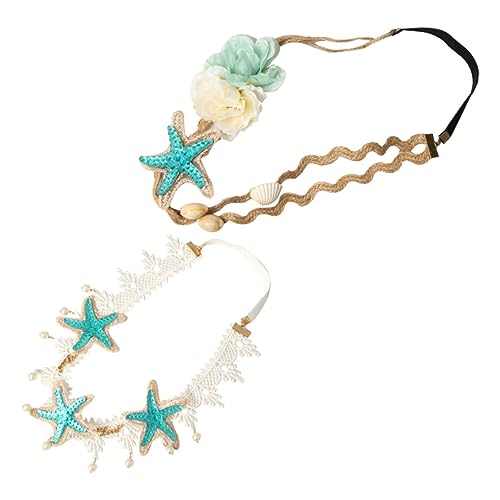 Homoyoyo 2stücke Blumen Stirnband Mit Perlen Und Muscheln Spitze Damen Kopfbedeckung Elastisch Verstellbar Für Hochzeit Party Festival Fotografie Reisen von Homoyoyo
