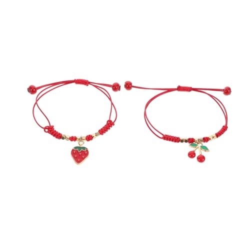 Homoyoyo 2 Stücke String Armband Schmuck Früchte Handgelenk Seil Rot Legierung von Homoyoyo