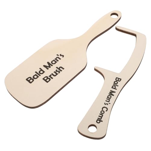 Homoyoyo 2 Stücke Teiliges Set Zahnloser Holzkamm und Bürste für Glatzköpfe Sanfte Kopfhautpflege Lustiges zum Valentinstag Humorvolles Bart und Haarpflegewerkzeug für Männer von Homoyoyo