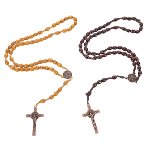 Homoyoyo 2 Teilige Rosenkranz Kreuz Halskette Handgefertigte Rosenkranzperlen Aus Holz Mit Kruzifix Anhänger – Katholische Gebetsperlen Für Männer Und Frauen – Religiöse von Homoyoyo