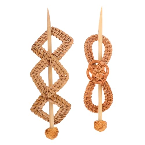 Homoyoyo 2 Teiliges Handgefertigtes Boho Haarpin aus Rattan Leichter Stabiler Haarschieber mit Stick für Zartes Haar Traditioneller Chinesischer Haarschmuck für Frauen und Teenager von Homoyoyo