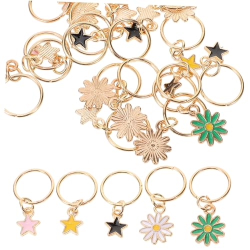 Homoyoyo 25 Stück Teiliges Haarschmuck für Zöpfe aus Leichtem Zinklegierung Stilvolle Dreadlock Ringe mit Einzigartigen Stern und Blumenanhängern Komfortabel und Langlebig für Frauen zur von Homoyoyo