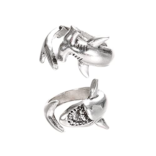 Homoyoyo 2Pcs Großer Weißer Hai-Ring Ringe Knöchel einstellbar Mondstein lichtring bescherung weihnachten für den muttertag Tierwickelring Daumenring Legierung Silver von Homoyoyo