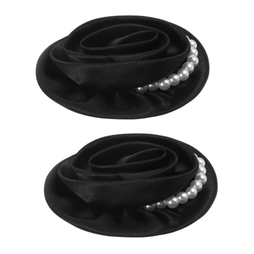 Homoyoyo 2Pcs Stoff-Rosen-Corsage Brosche Mädchenkleid Flapper-Kleid Dekorative Stift Blütenblatt Tulpe Sicherheitsnadel für Kleidung Stellnadel Abschlussballschmuck für Frauen Perle Black von Homoyoyo