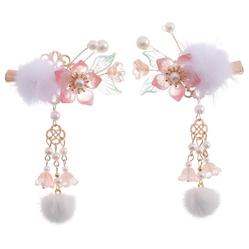 Homoyoyo 2Stücke Blumenhaar Clips mit Perlen und Quasten Exquisites Chinesisches Haarzubehör Haarklammern für Damen für Dickes und Dünnes Haar Handgefertigte Blumenhaarnadel von Homoyoyo