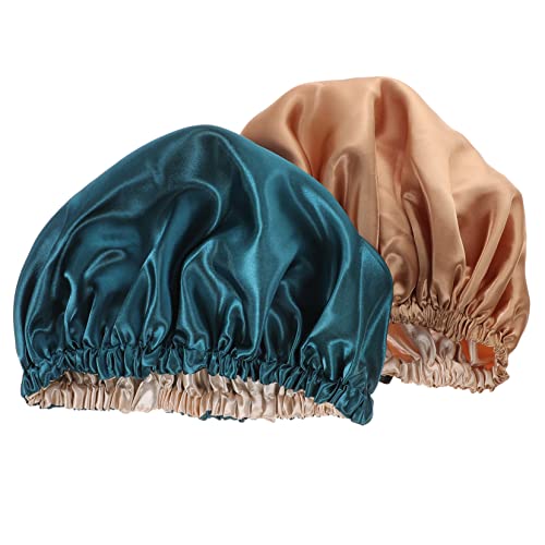 Homoyoyo 2stücke Satin-haarhaube Zum Schlafen Verstellbare Schlafkappe Für Damen Satinhaube Zum Duschen Elastische Duschhaube Bruchfest Und Wiederverwendbar Für Reisen Und Täglichen von Homoyoyo