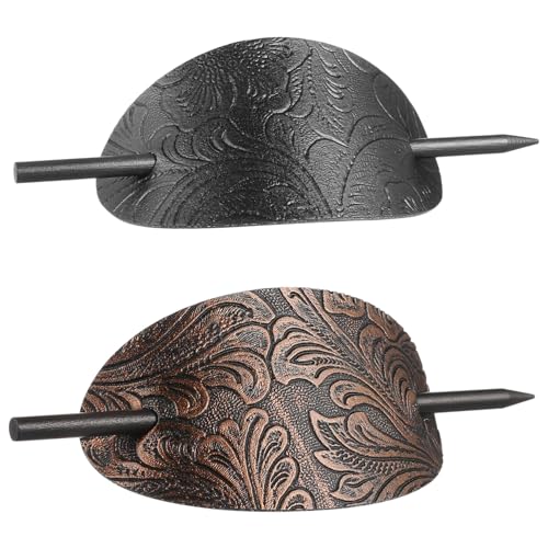 Homoyoyo Haarnadeln 2 Stücke für Dutt Einfacher Haarstab für Mädchen Haar Styling Clip Haarnadel aus Leder und Holz Kopfschmuck für von Homoyoyo