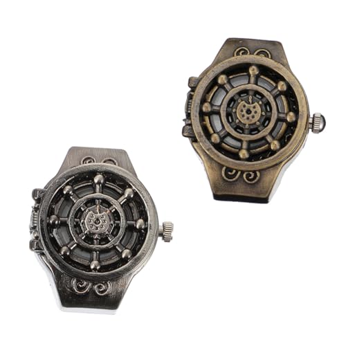 Homoyoyo 2stücke Retro Flipping Uhr Kreative Fingeruhr Modisches Design Für Damen Und Stilvolle Dekorative Armbanduhr von Homoyoyo
