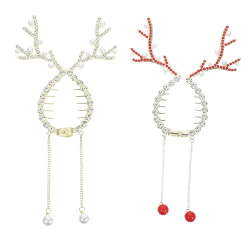 Homoyoyo 2er Set Bananenclip Haarschmuck Für Weihnachten - Elegante Haarklammer Für Dickes Und Dünnes Haar - Festliches Haaraccessoire Mit Elchdesign Ideal Für Damen Und Mädchen von Homoyoyo