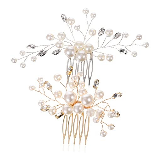 Homoyoyo 2stücke Haarkamm Mit Perlen Und Strass Für Braut Seitenkamm Für Frauen Haarkamm-clip Für Hochzeit Und Party Leichtes Metall Exquisiter Haar-schmuck von Homoyoyo